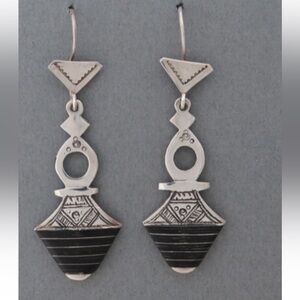 Tuareg Ebony Inlaid 99.9% Sterling silver Artisan Dangle Earrings - pristine